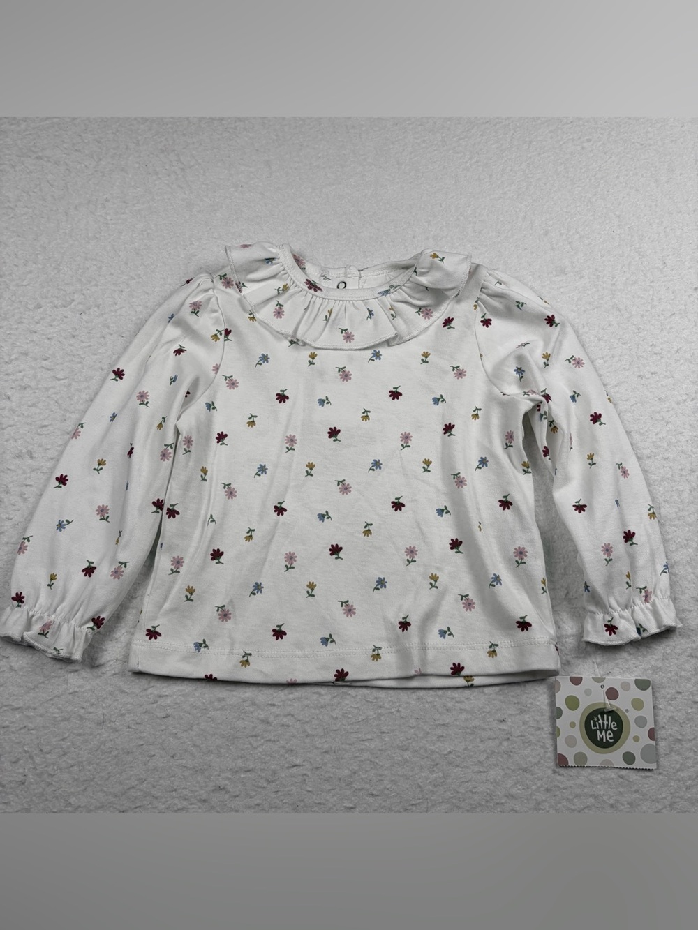 NWT Little Me White Long-Sleeve Ruffle Collar Floral Tee 18M